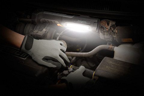 ENR_HCP_Work_Light_Lifestyle Image_C_HCAL41_GLOBAL a man checking the car engine with the Energizer Hard Case Professional Work Area Light